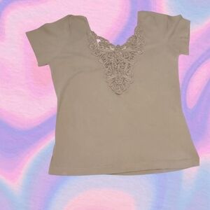 Fiore Di Mimosa Vintage Chic 90s Lacy Beige Blouse Size Medium